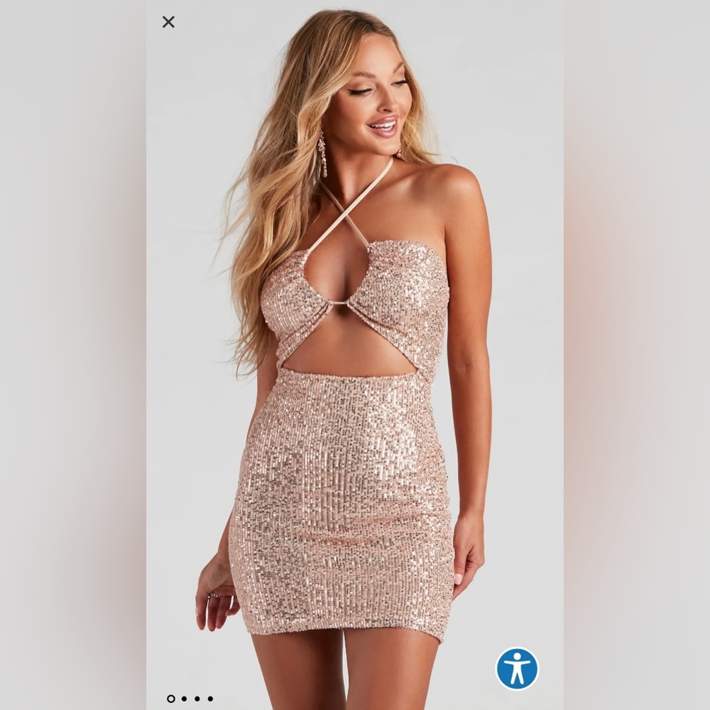 Small gold sequin mini cutout dress